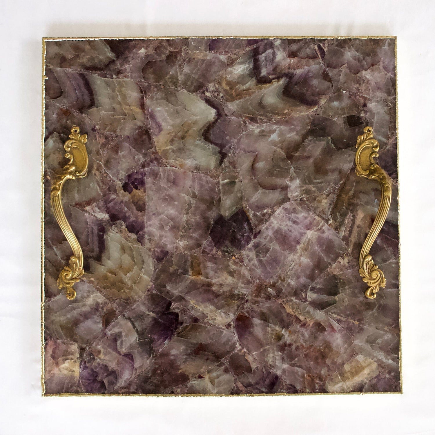 Amethyst Agate Serving Tray With Brass Handles | Square by The Tangerine Store