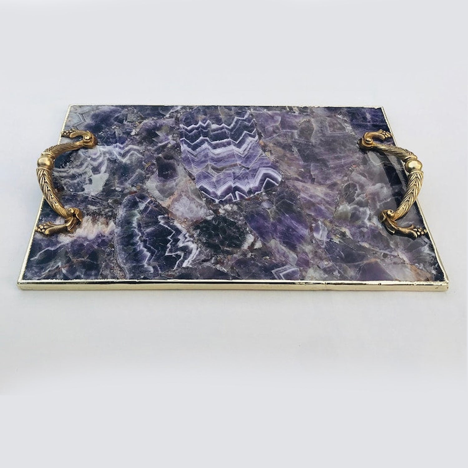 Amethyst Agate Serving Tray With Brass Handles by The Tangerine Store