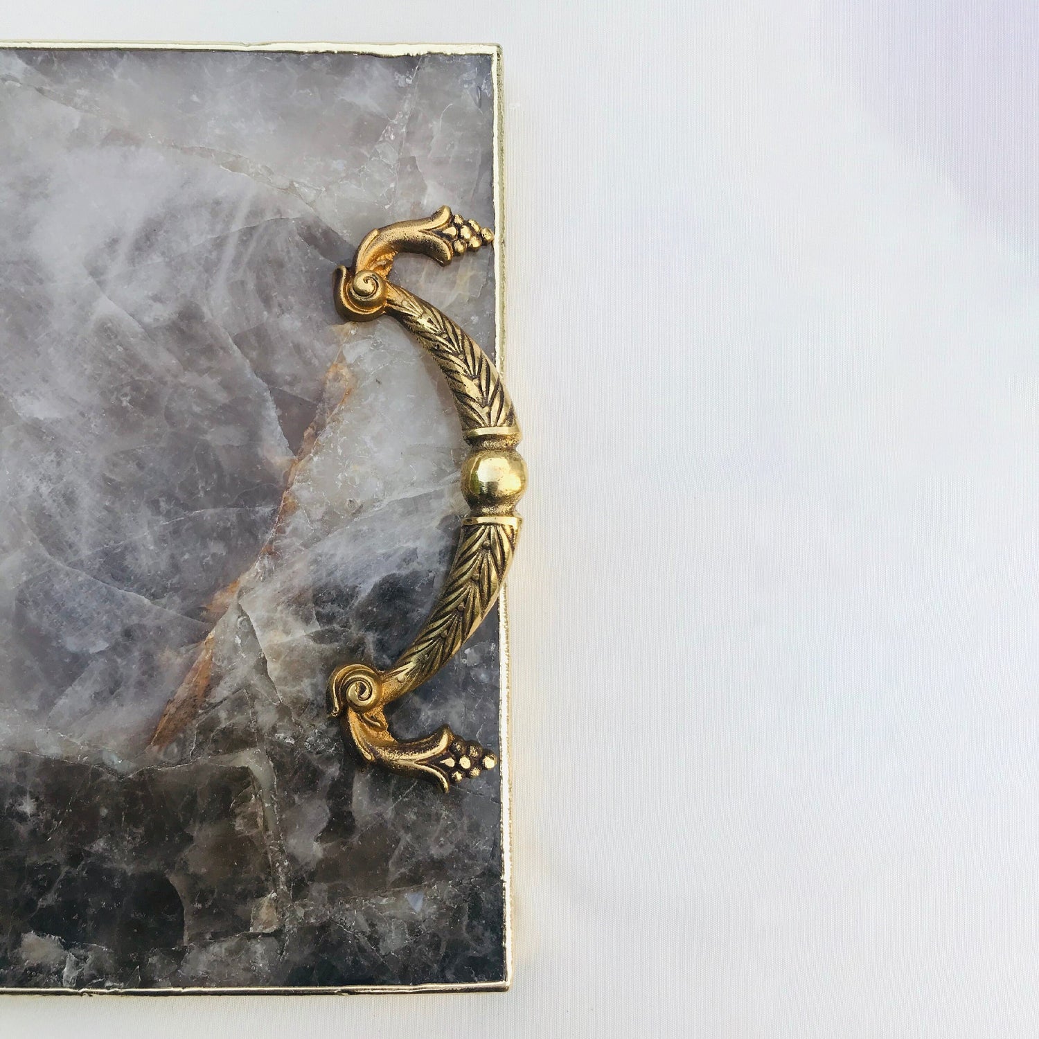 Smoky Quartz Agate Serving Tray With Brass Handles by The Tangerine Store