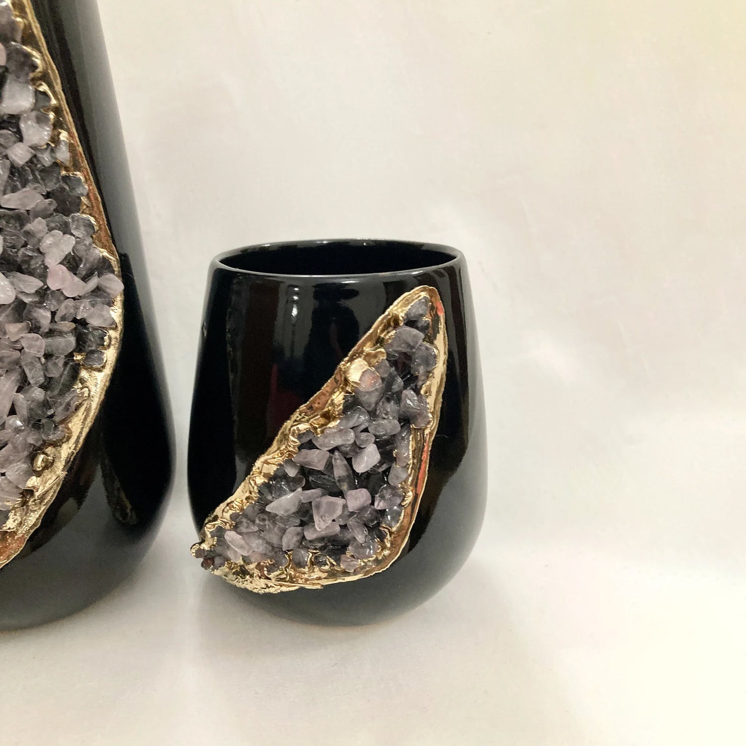 Set of 2 Black Ceramic Vases by The Tangerine Store