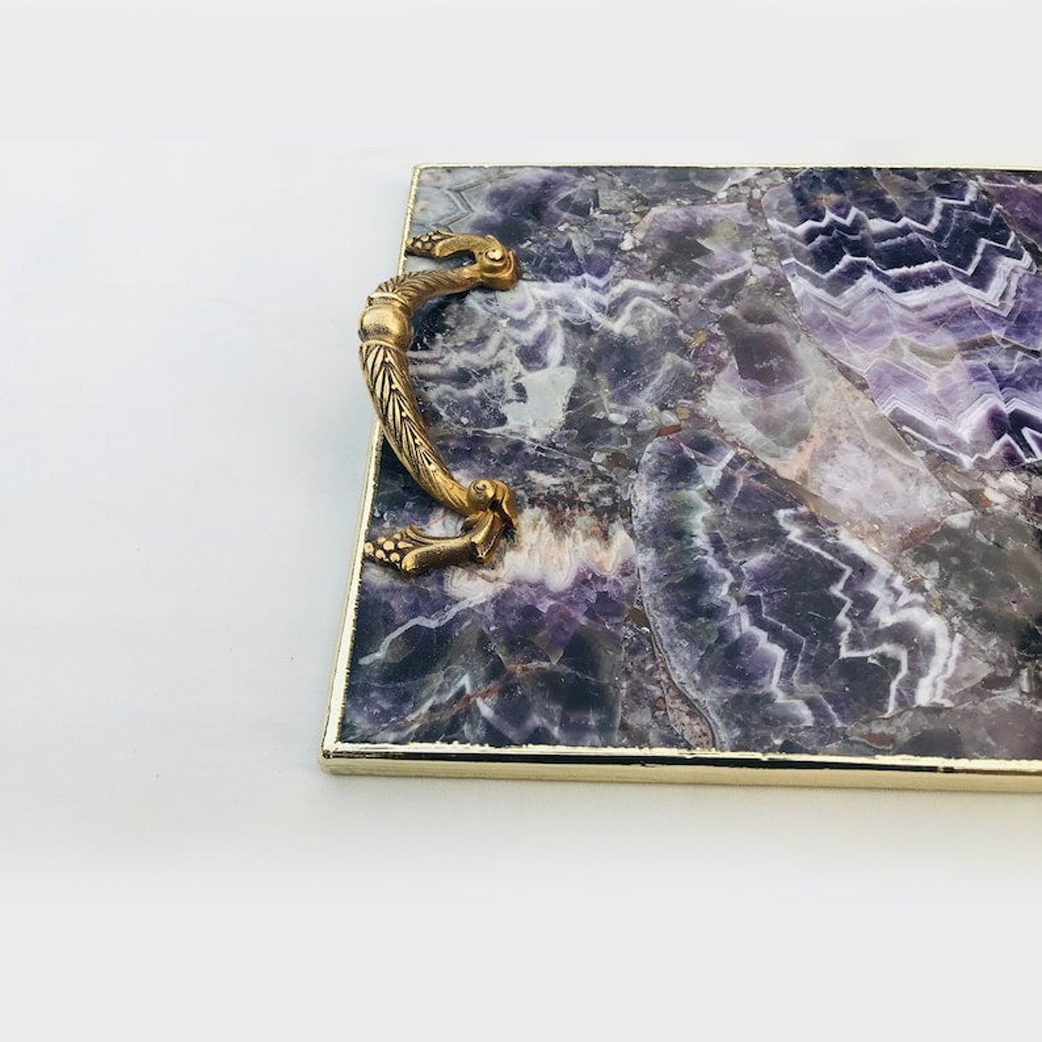 Amethyst Agate Serving Tray With Brass Handles by The Tangerine Store