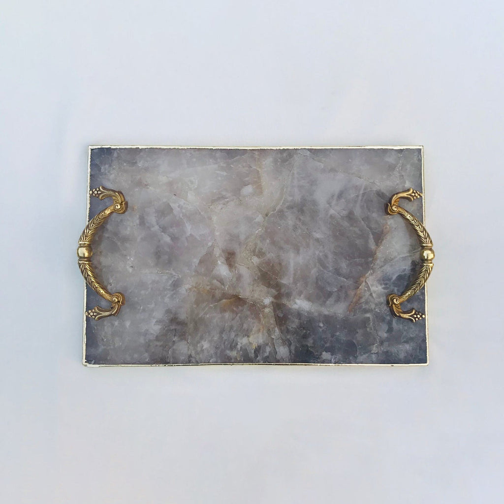 Smoky Quartz Agate Serving Tray With Brass Handles by The Tangerine Store