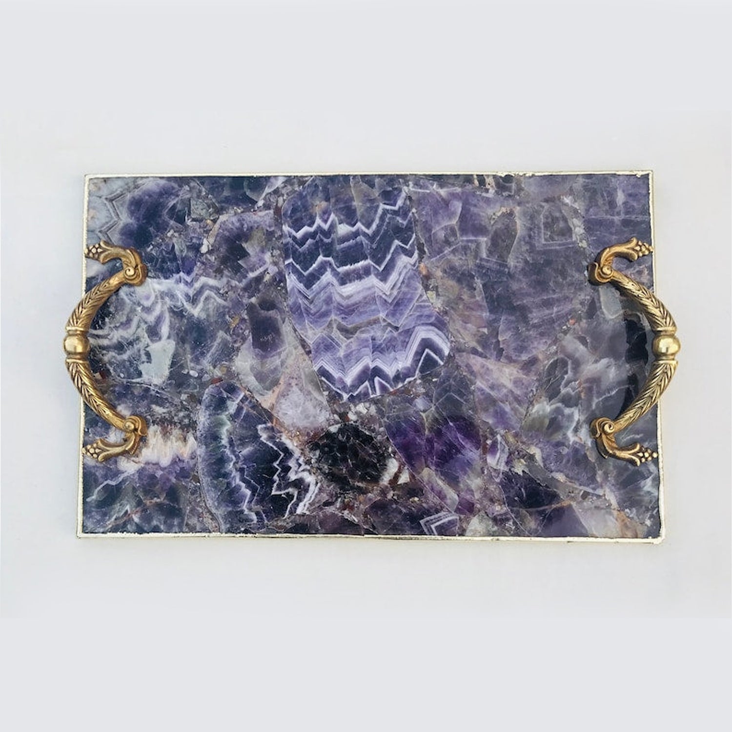 Amethyst Agate Serving Tray With Brass Handles by The Tangerine Store