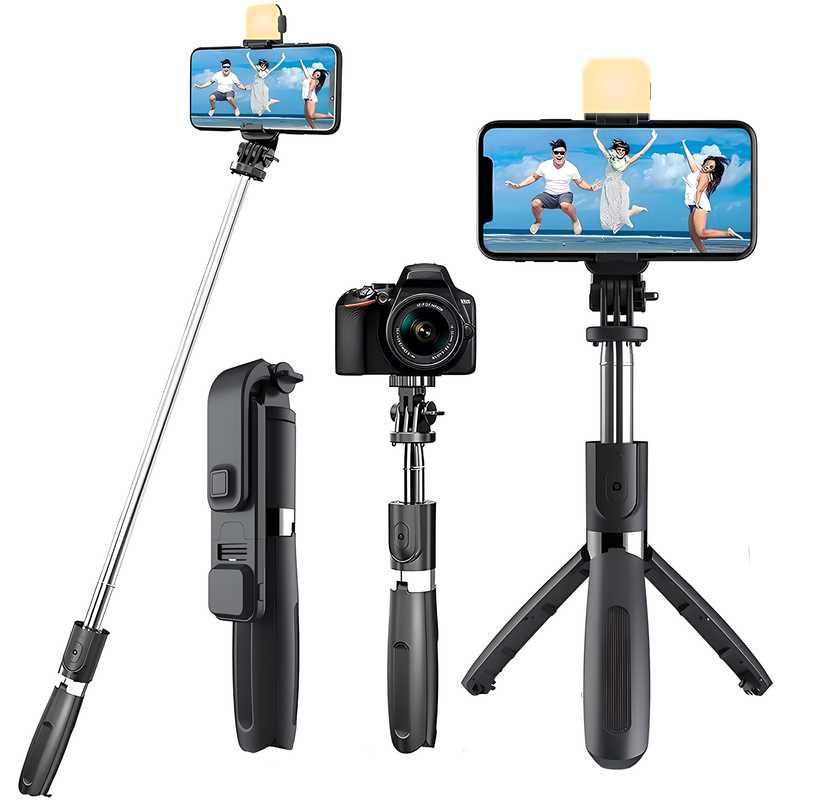 Extendable Flash 3-in-1 Selfie Stick Tripod with Bluetooth Remote by ui3p09-ew