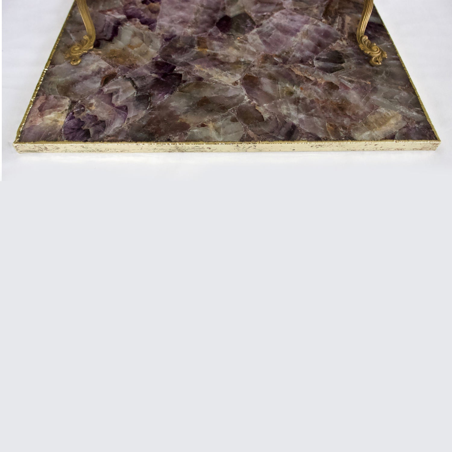 Amethyst Agate Serving Tray With Brass Handles | Square by The Tangerine Store