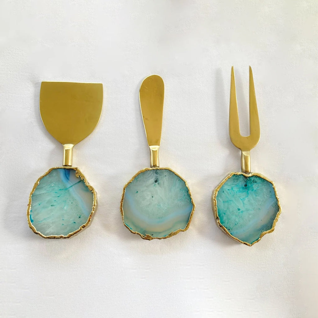 Set of 3 Aqua Agate Cheese Knives/Spreaders by The Tangerine Store