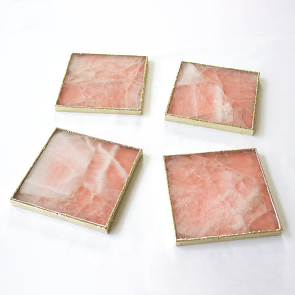 Rose Quartz Agate - Set of 4 Large Square Coasters | Personalised Momentos by The Tangerine Store