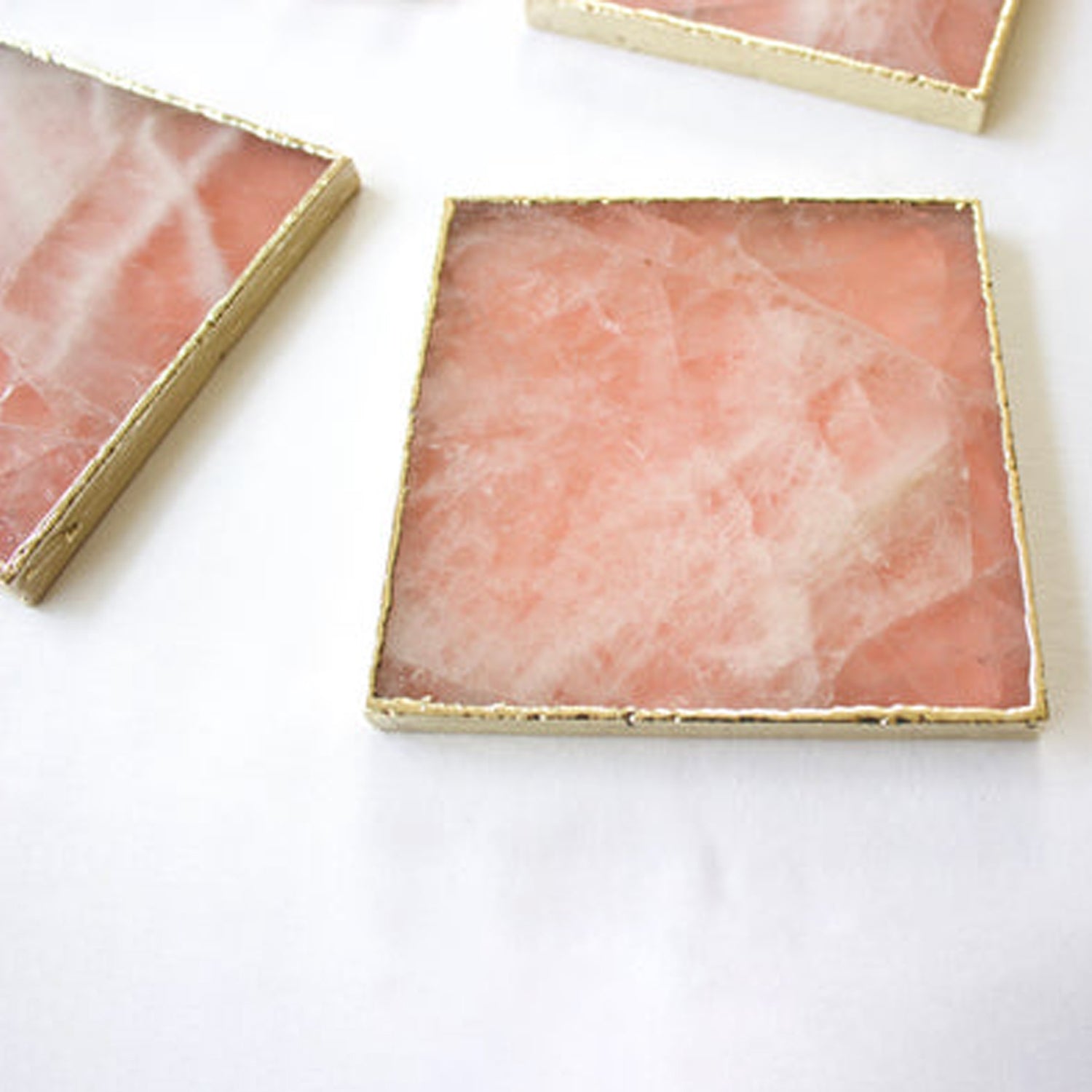 Rose Quartz Agate - Set of 4 Large Square Coasters | Personalised Momentos by The Tangerine Store