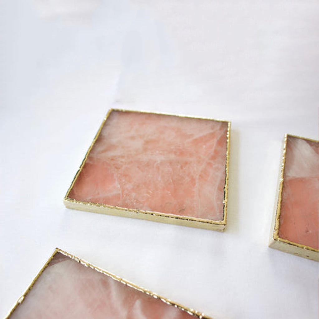 Rose Quartz Agate - Set of 4 Large Square Coasters | Personalised Momentos by The Tangerine Store