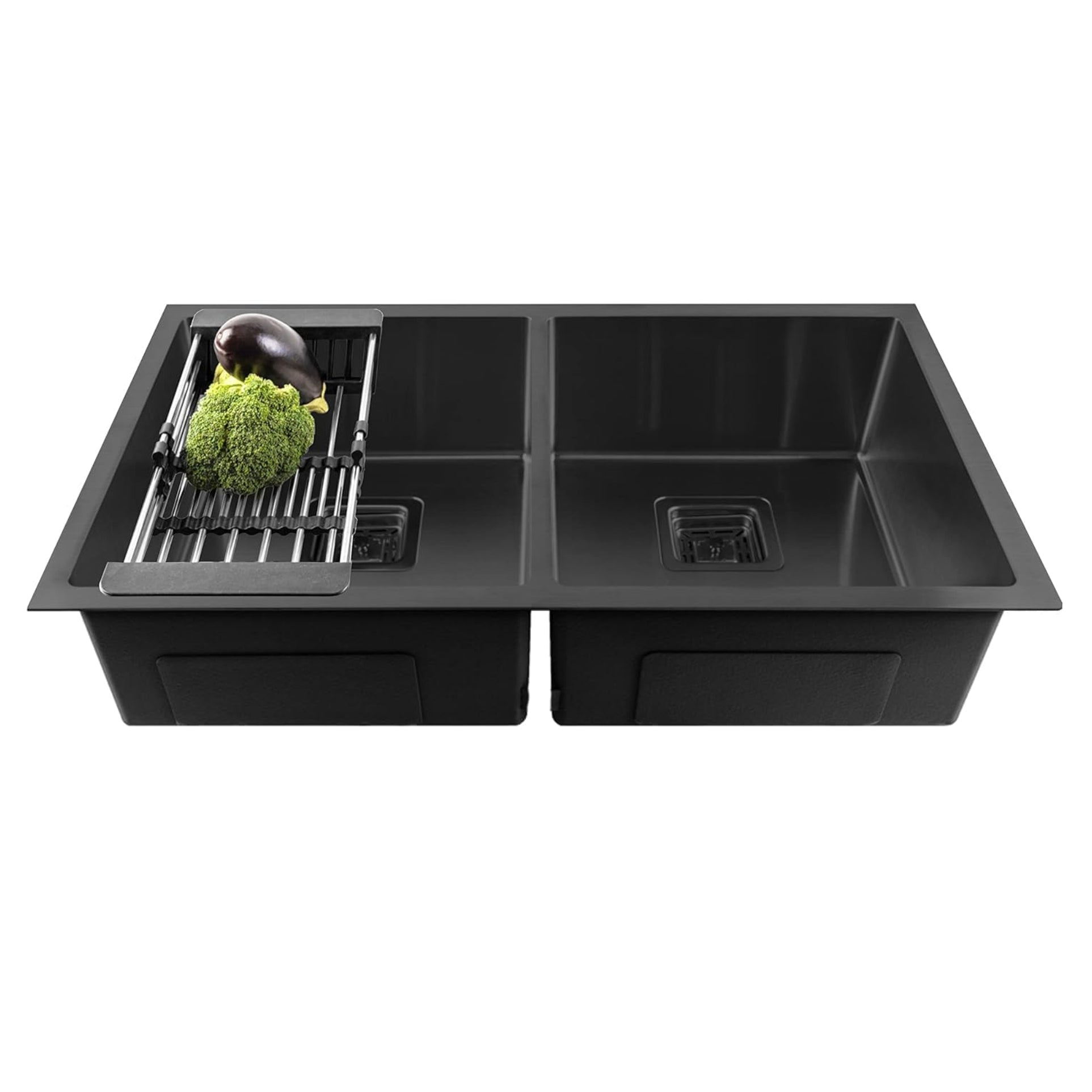 Fossa 37"x18"x10" Inch Double Bowl 304 Grade Honeycomb Embossed Kitchen Sink with Nano Coating (Black ) by Fossa Home