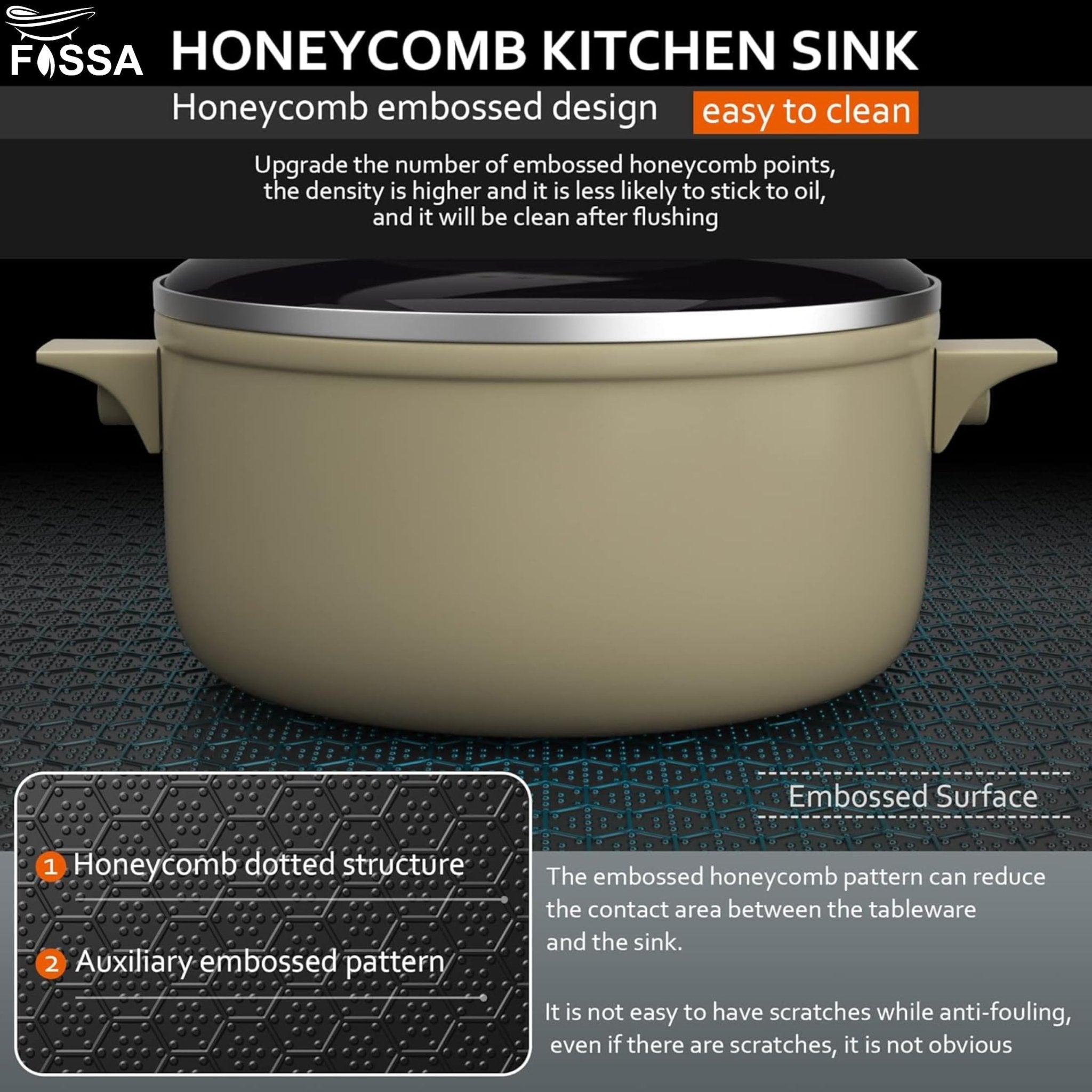Fossa 37"x18"x10" Inch Double Bowl 304 Grade Honeycomb Embossed Kitchen Sink with Nano Coating (Black ) by Fossa Home