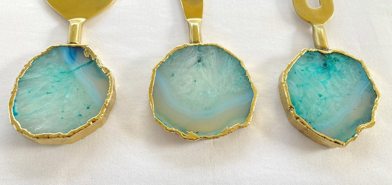 Set of 3 Aqua Agate Cheese Knives/Spreaders by The Tangerine Store