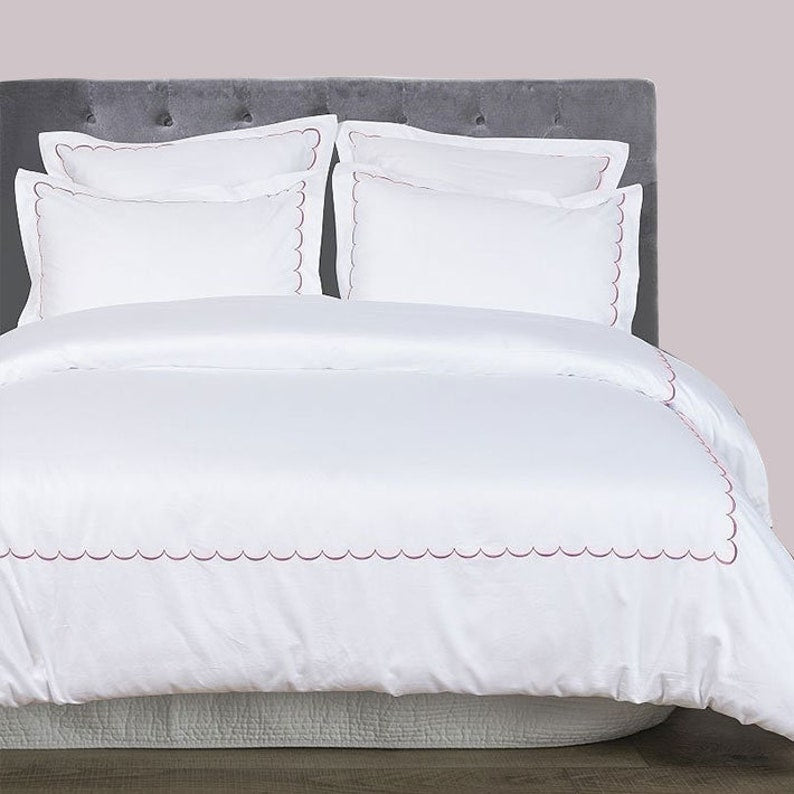 Scallops - Pure Linen Embroidered Edge Duvet Cover Sets by The Tangerine Store