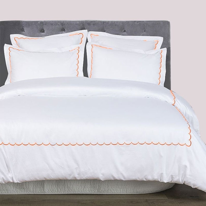 Scallops - Pure Linen Embroidered Edge Duvet Cover Sets by The Tangerine Store