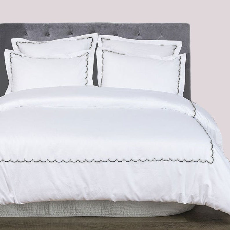Scallops - Pure Linen Embroidered Edge Duvet Cover Sets by The Tangerine Store