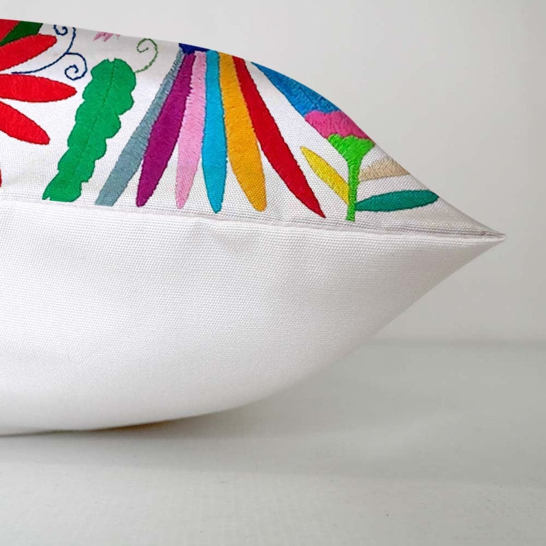 Set of 4 | Mexican Decorative Cushion Covers | Otomi Design Covers | Cotton Linen Fabric | Embroidered | With OR Without Insert by The Tangerine Store