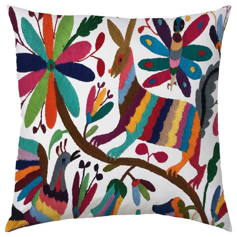 Set of 4 | Mexican Decorative Cushion Covers | Otomi Design Covers | Cotton Linen Fabric | Embroidered | With OR Without Insert by The Tangerine Store