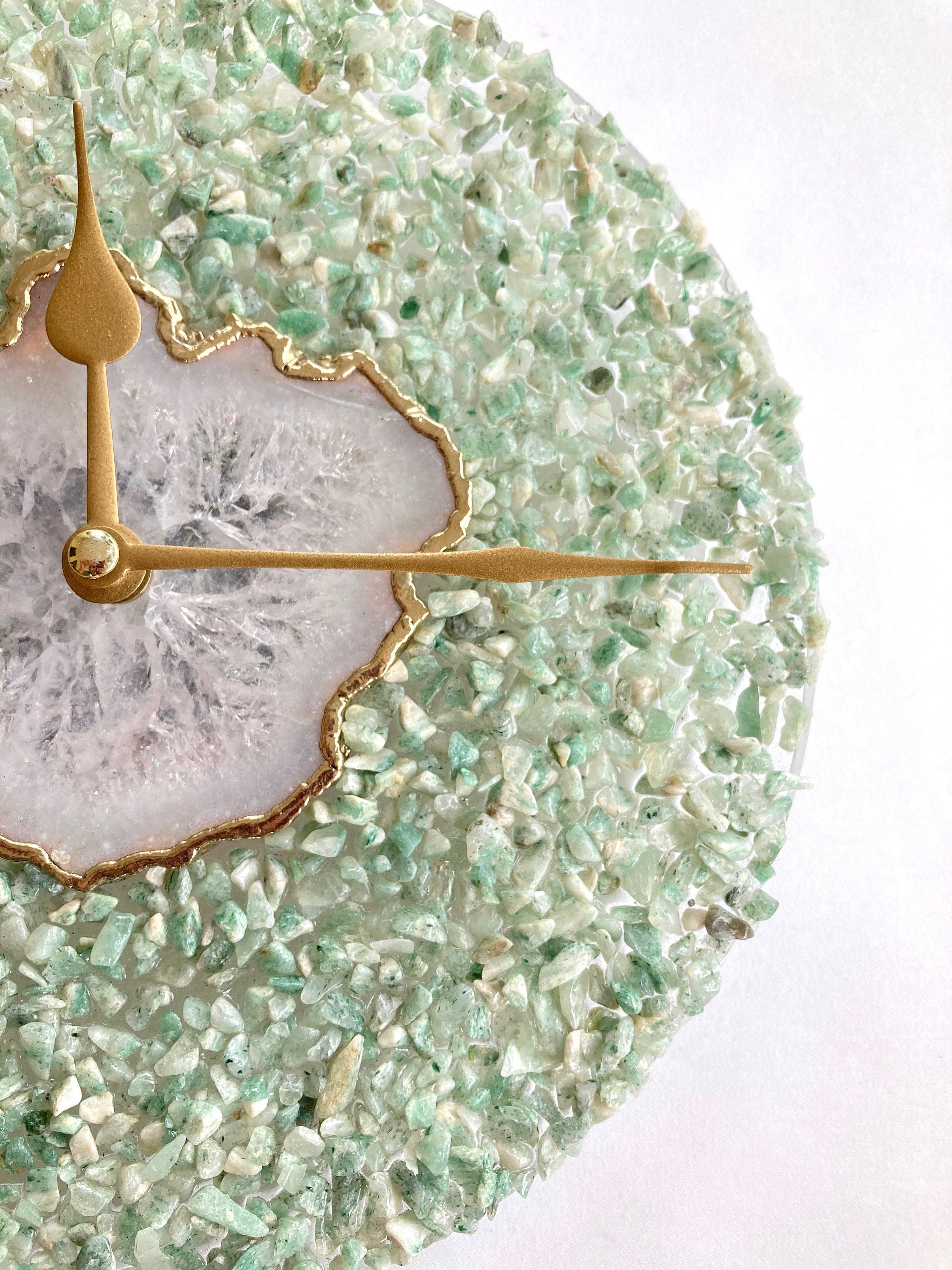 10" Diameter Large Light Green Crystal With White Agate Wall Clock by The Tangerine Store