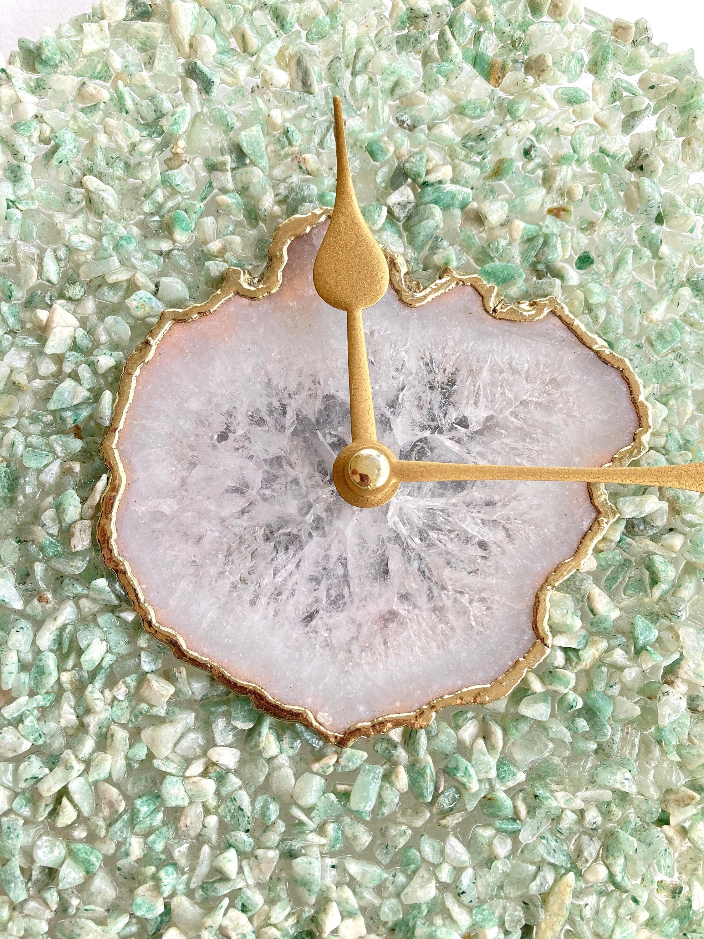 10" Diameter Large Light Green Crystal With White Agate Wall Clock by The Tangerine Store