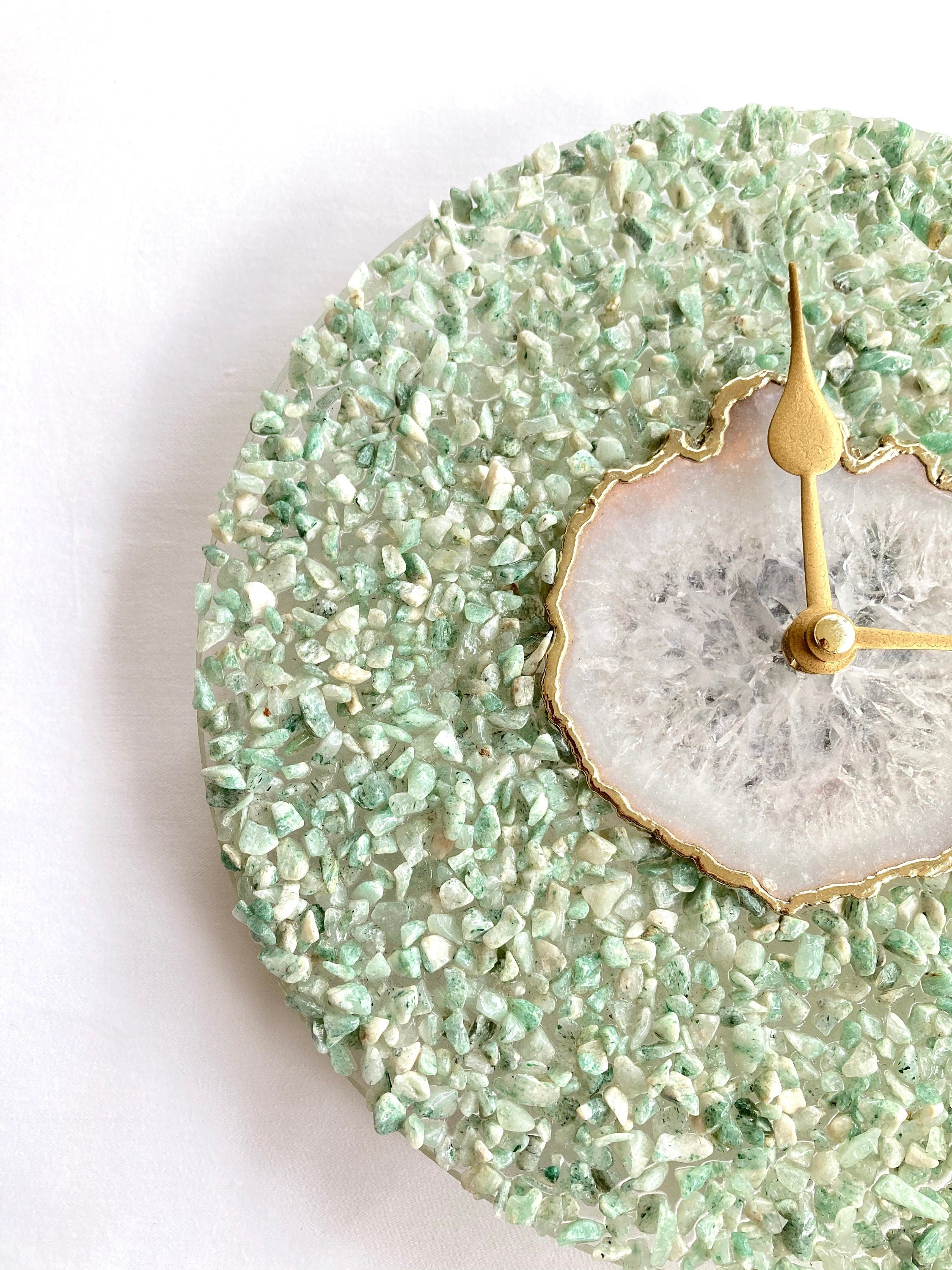10" Diameter Large Light Green Crystal With White Agate Wall Clock by The Tangerine Store