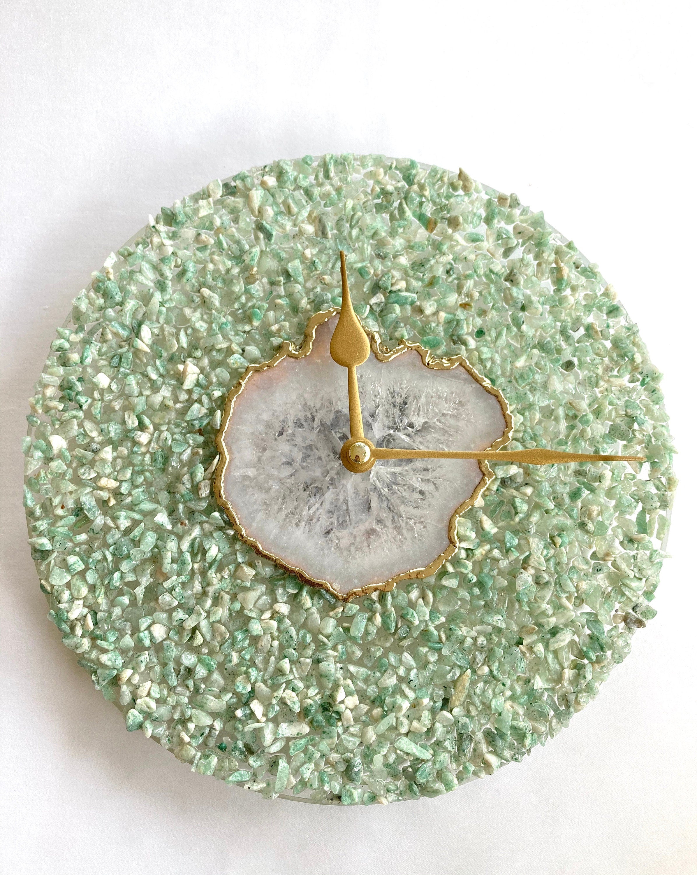 10" Diameter Large Light Green Crystal With White Agate Wall Clock by The Tangerine Store
